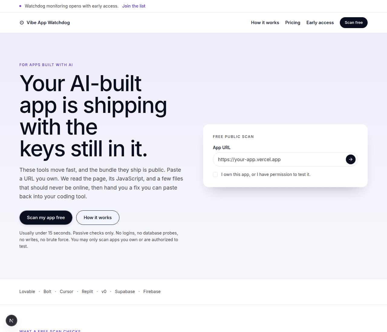 Homepage with the free scan form